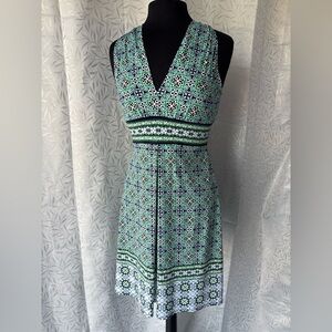 Max Studio Green and Navy Blue Patterned Midi Dress